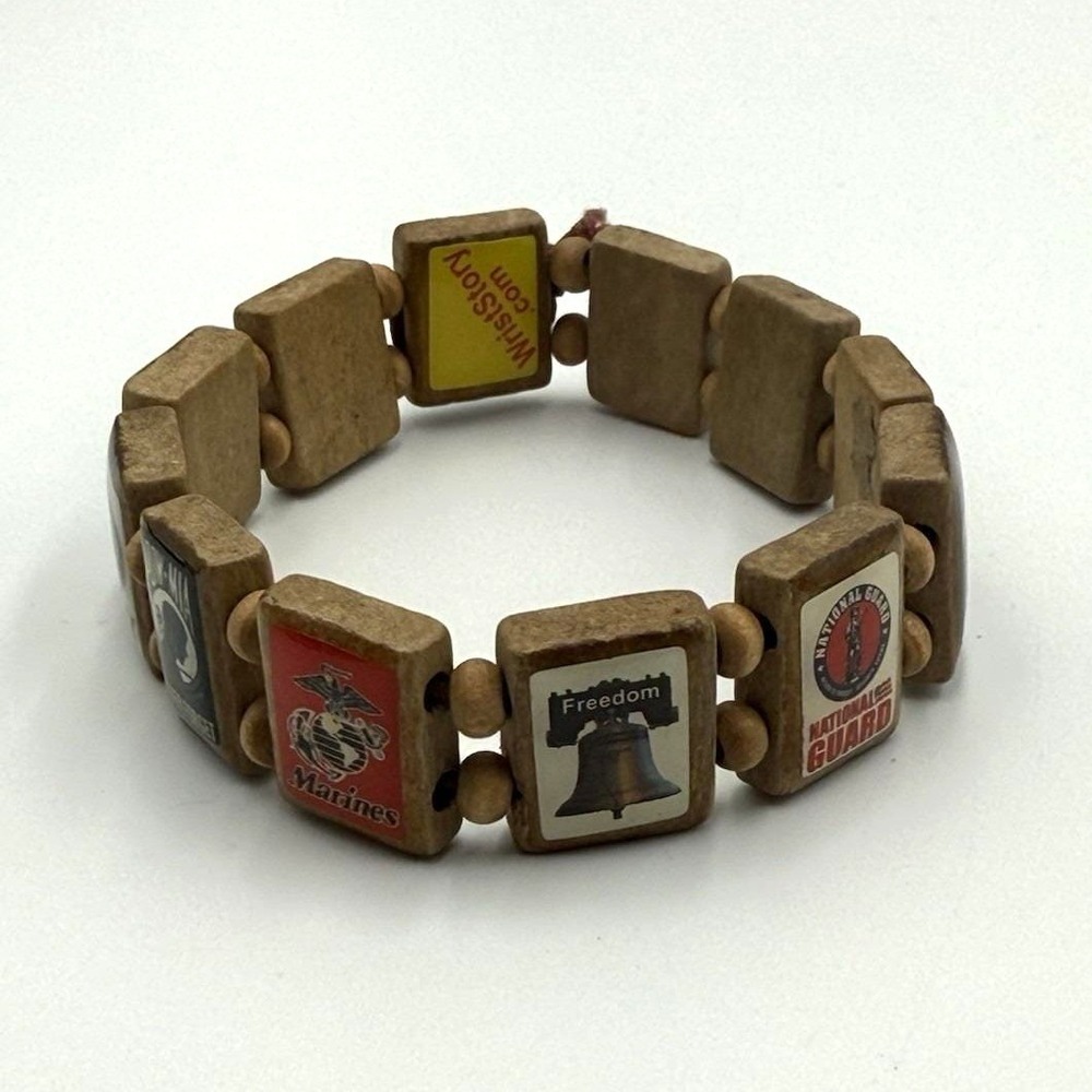 Vintage Military Theme Wood Tile Bracelet Marines‎ National Guard Freedom Army